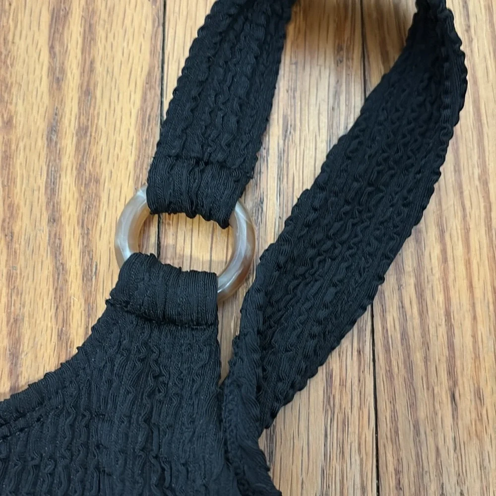 CALIFORNIA WAVES Black Stretch O-Ring Textured One Piece‎ Swimsuit Juniors M NWT